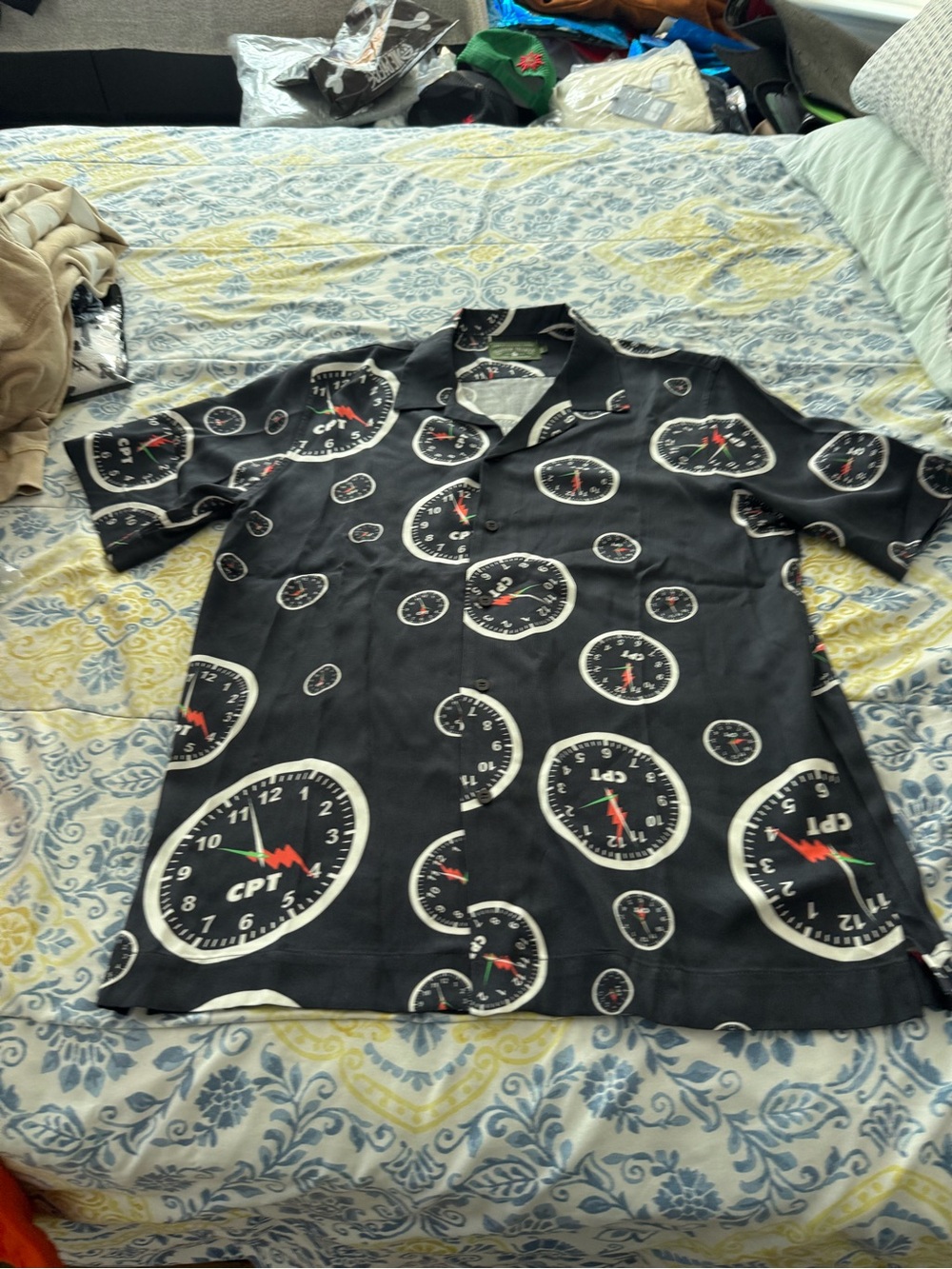 Denim Tears Dark Blue Mens Speedometer Print Short-Sleeve Shirt